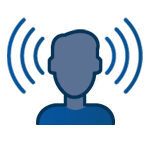 A blue icon of a person with a headset representing Cyber Maturity Model Certification.