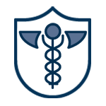 A shield with a medical symbol on it offering compliance services.