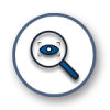 A magnifying glass icon with an eye in it, representing SOC as a service.