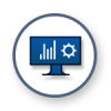 A blue and white icon with a monitor displaying SOC as a service.